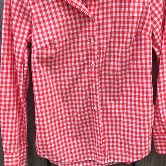J. Crew Orange/White Gingham Button Down - Size 2 - Picture 5 of 7